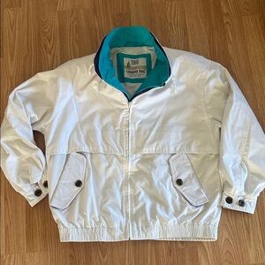 London Fog White Full Zip Shell Lined Jacket with Teal Interior Purple Stripe